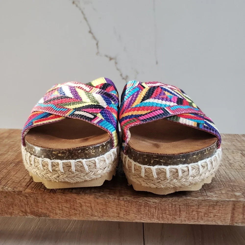 Damara Baasu Espadrille Sandals Womens 6 Rainbow Platform Chunky‎ Wedge